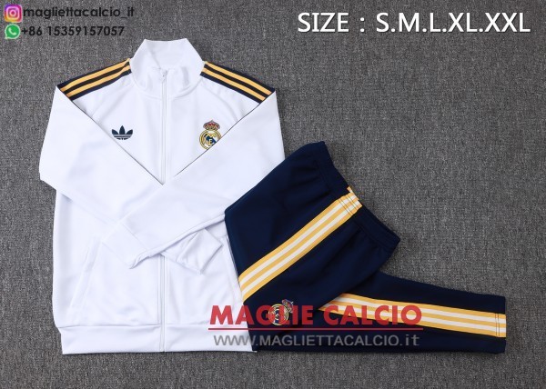 nuova real madrid insieme completo bianco giallo blu navy giacca lunga zip 2026-2027