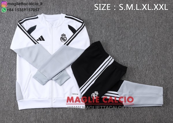 nuova real madrid insieme completo bianco grigio nero giacca lunga zip 2026-2027