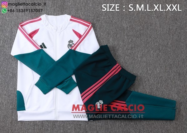 nuova real madrid insieme completo bianco rosa verde giacca lunga zip 2026-2027