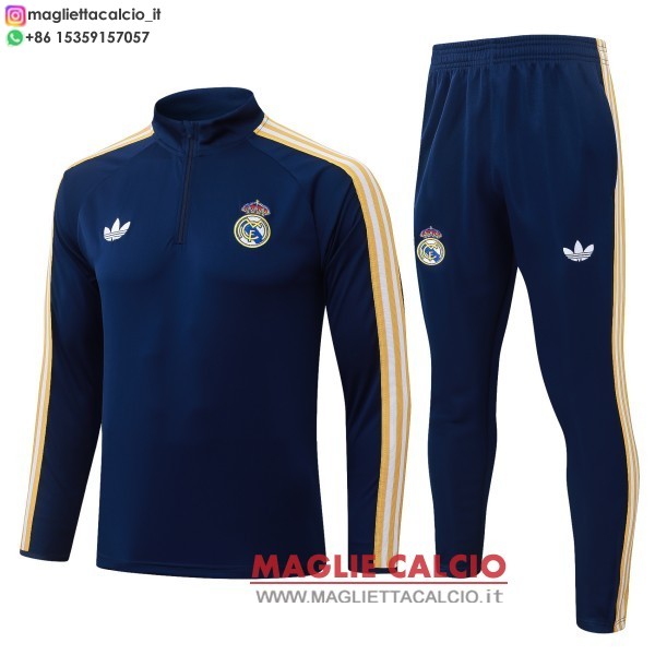 nuova real madrid insieme completo blu navy giallo bambino felpa da allenamento 2026-2027