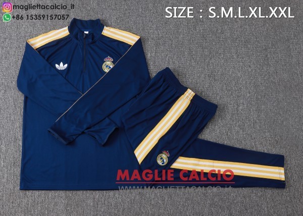 nuova real madrid insieme completo blu navy giallo felpa da allenamento 2026-2027
