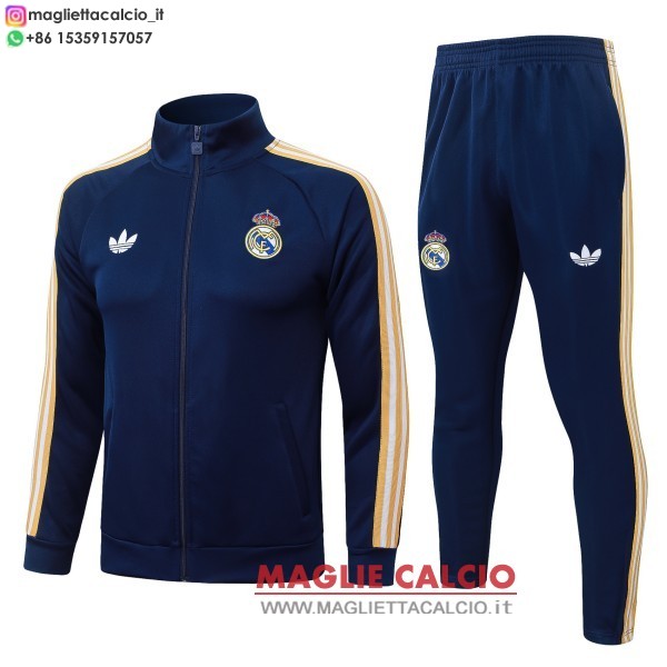 nuova real madrid insieme completo blu navy giallo giacca lunga zip 2026-2027