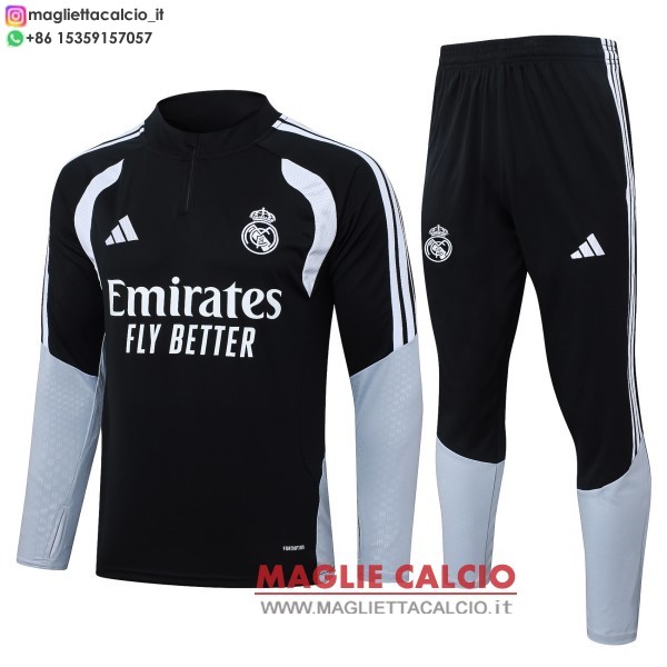 nuova real madrid insieme completo nero bianco grigio felpa da allenamento 2026-2027