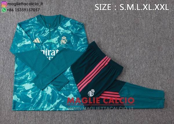 nuova real madrid insieme completo verde bianco rosa bambino felpa da allenamento 2026-2027