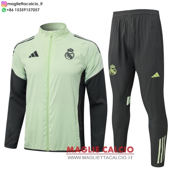 nuova real madrid insieme completo verde grigio giacca a vento 2025-2026