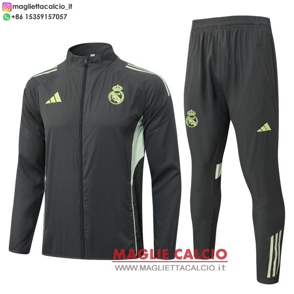 nuova real madrid insieme completo verde navy giacca a vento 2025-2026