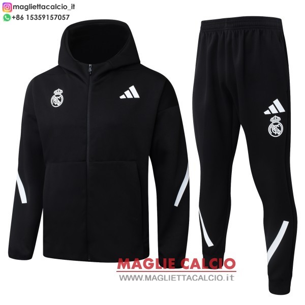 nuova real madrid nero bianco giacca felpa cappuccio 2025-2026