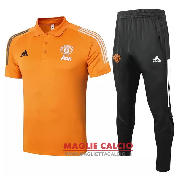 polo set completo maglia manchester united 2020-2021 arancione nero