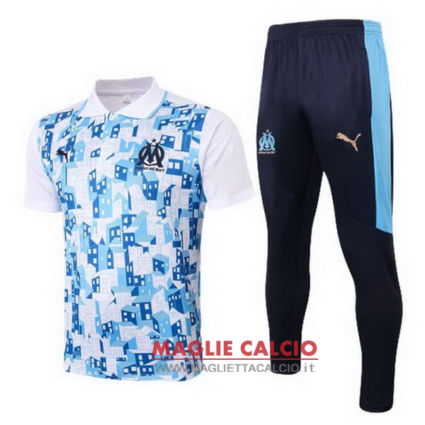 polo set completo maglia marseille 2020-2021 blu bianco