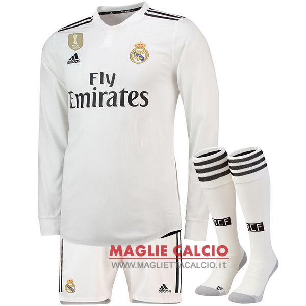 nuova prima divisione magliette manica lunga real madrid 2018-2019（pantaloncini+calze）