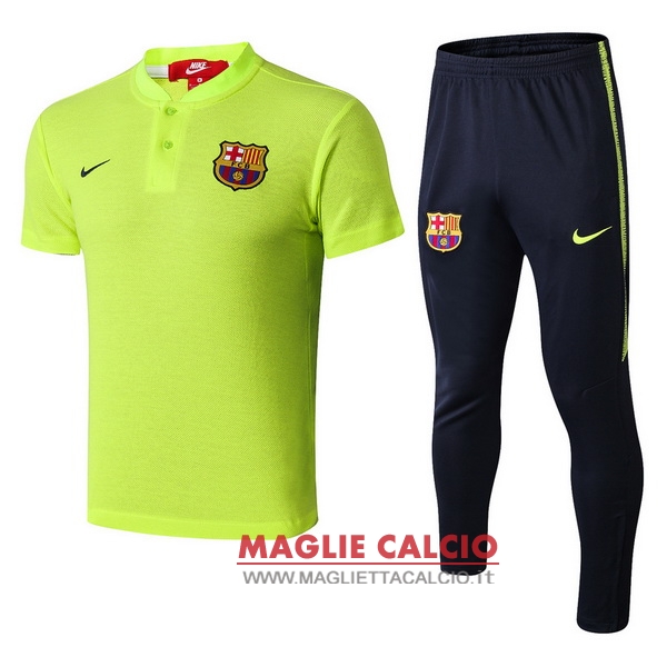 polo set completo maglia barcelona 2018-2019 verde fluorescente