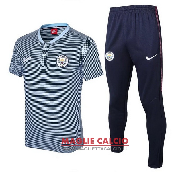 polo set completo maglia manchester city 2017-2018 grigio luce