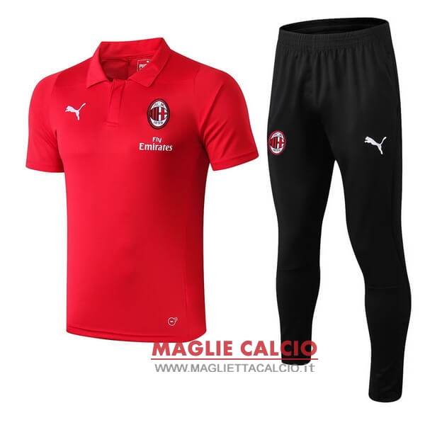 polo set completo maglia ac milan 2018-2019 rosso