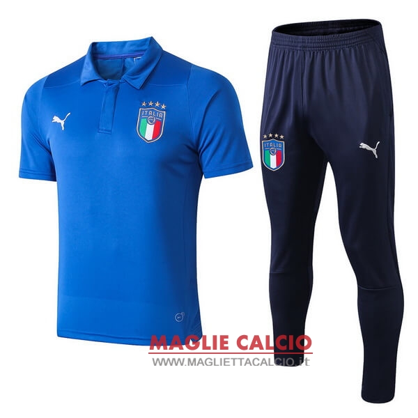 polo set completo maglia italia 2018 blu luce