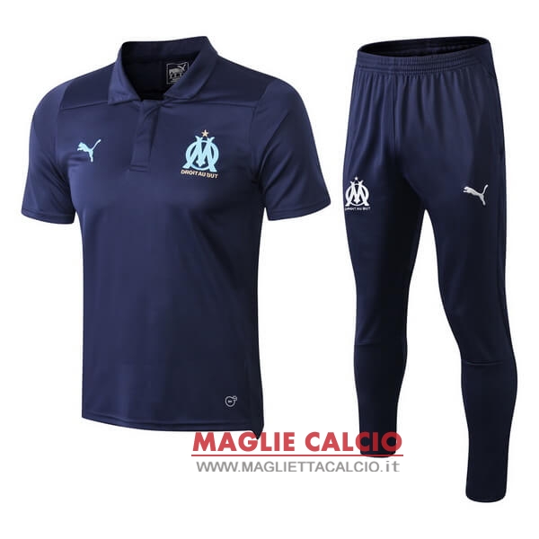 polo set completo maglia marseille 2018-2019 blu navy