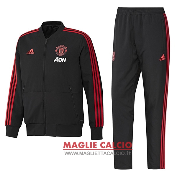 nuova manchester united insieme completo nero rosso giacca 2018-2019