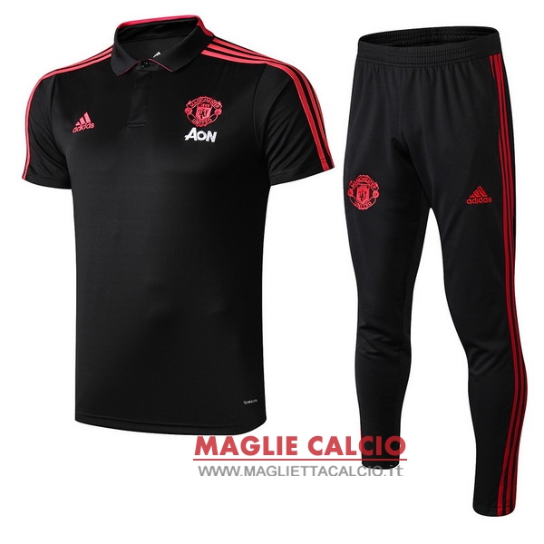 polo set completo maglia manchester united 2018-2019 nero