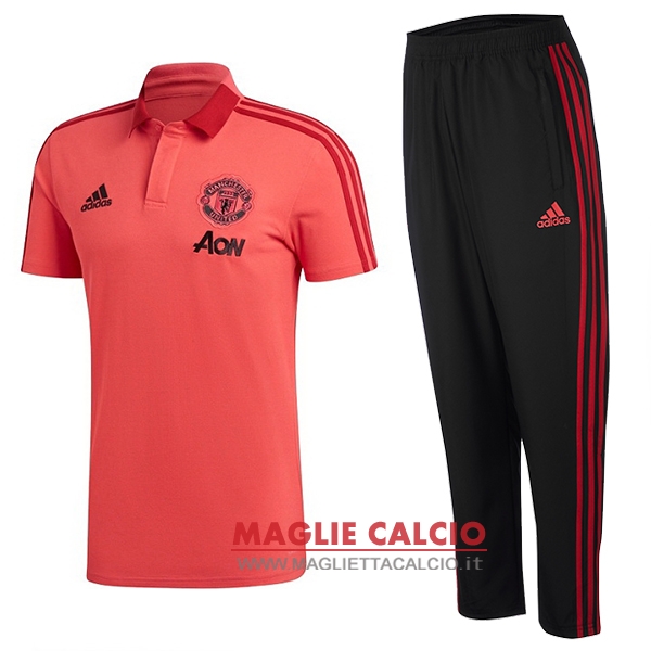 polo set completo maglia manchester united 2018-2019 rosso