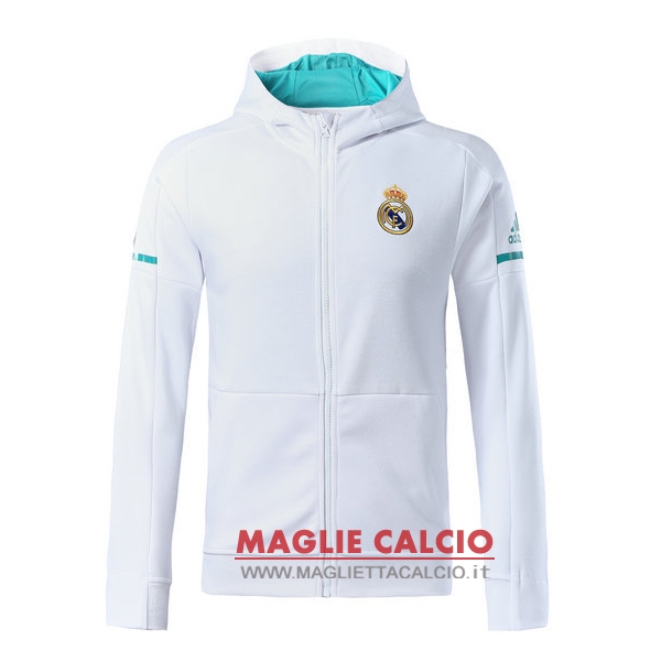 felpa cappuccio real madrid 2017-2018 bianco verde