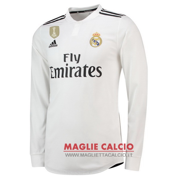 nuova prima magliette real madrid mancia lunga 2018-2019